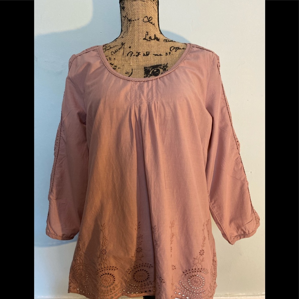 Cotton pink Boden eyelet lace detailed blouse 12 L